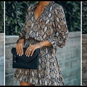 Vici Satin Snakeskin Ruffle Dress